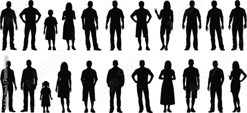 Silhouettes of diverse people standing in various poses and outfits