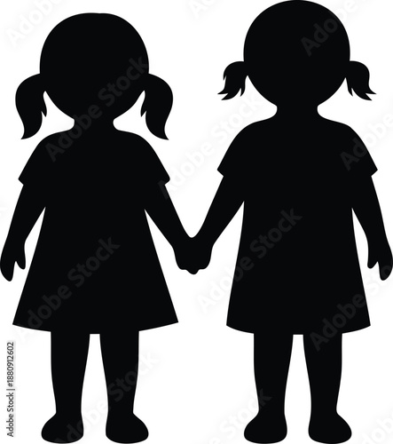 Valentine's day silhouette of two girls holding hands isolated on transparent background