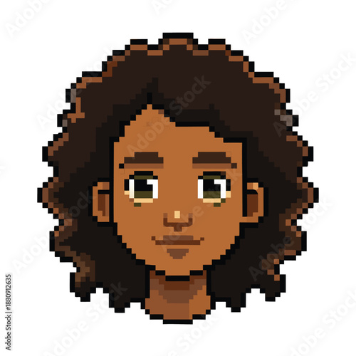 Pixel Art Black Woman Character with Afro Hair and Deep Skin Tone