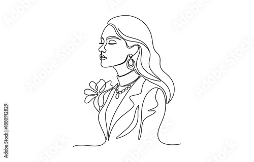 Abstract face with butterfly one line drawing. 