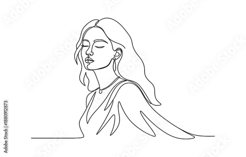 Abstract face with butterfly one line drawing. 