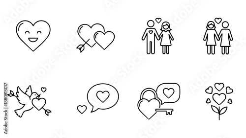 Illustrations of love and relationships isolated on white background, Vector
