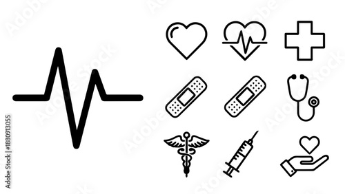 Medical symbols and equipment isolated on white background, Vector
