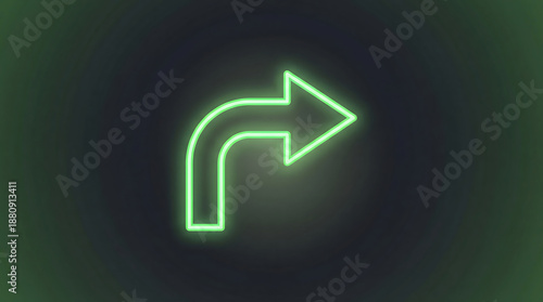 Glowing neon green directional arrow indicating a right turn or path redirection