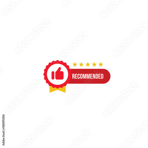 Recommended quality guarantee badge with thumbs up and five stars