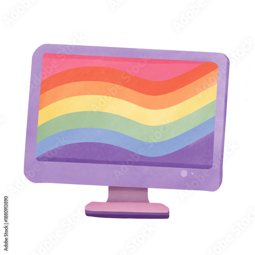 computer monitor with rainbow pride flag screen