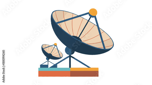 A flat design illustration of a satellite dish antenna on a white background