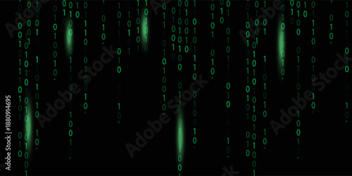 Matrix style binary code digital background with falling numbers, Digital binary code background green color. Matrix style program, Random falling numbers