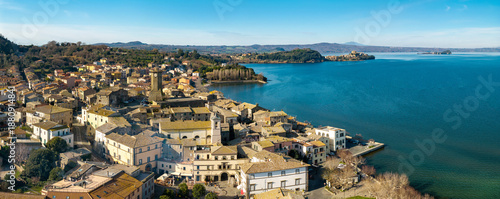 Photos Aerial high resolution Panorama of Marta Village and Lake Bolsena: Historic Cloc