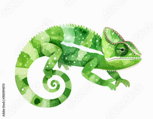 Chameleon reptile isolated on white background for design and decoration