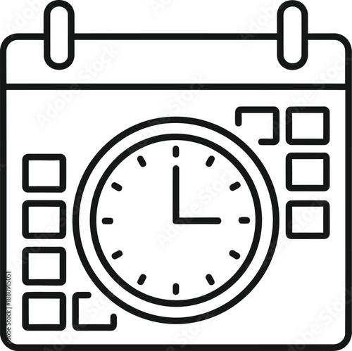 Calendar icon illustration featuring a clock face and scheduling interface