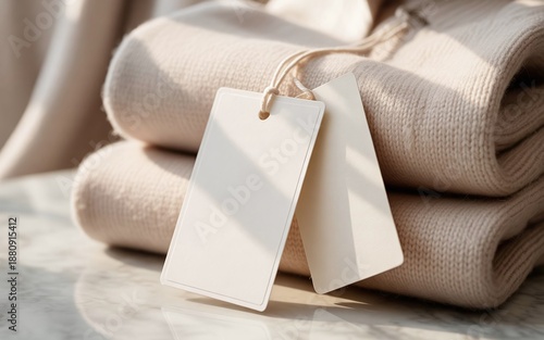 Luxury Clothing Label and Tag Mockup on Folded Garment