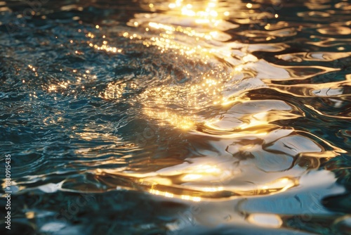 Golden Light Dance Upon the Water Surface in Tranquil Abstract Reflection