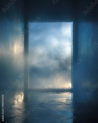 Fogged glass surface with wiped clear rectangle and soft misty feathered edges