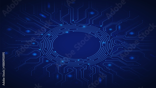 Futuristic isometric electronic circuit motherboard background. Innovation, engineering, science, and technology. Abstract electronic blueprint design. Digital vector illustration.