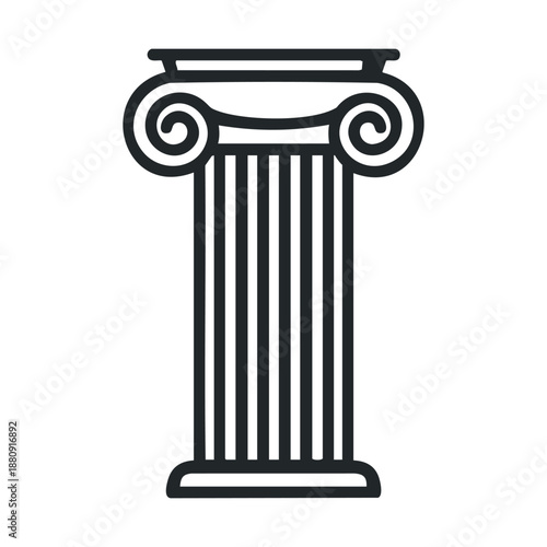 Simple Ionic column vector illustration depicts classic architectural details with a fluted shaft and volute capital, representing strength and heritage.