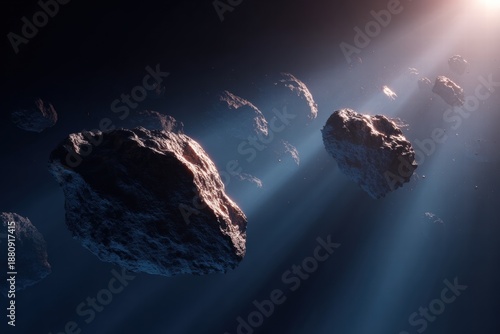 Asteroid Belt Lit by a Distant Sun: A Space Landscape for Backgrounds