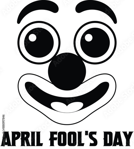 Whimsical cartoon clown face with large eyes and wide smile conveying amusement and celebration for April Fools Day festivities