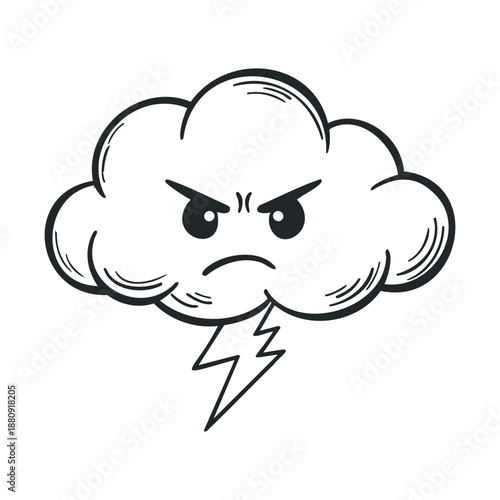 Angry cloud character with a lightning bolt illustration depicting a severe weather forecast and intense feelings of frustration or stress.