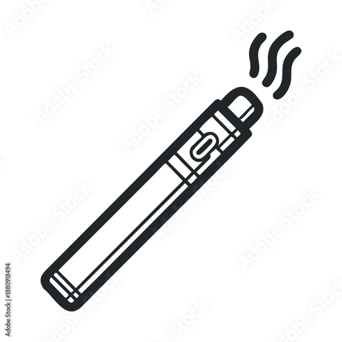 Vape pen electronic cigarette device emitting vapor, illustrated as a minimalist black and white line art icon, representing modern lifestyle and technology.