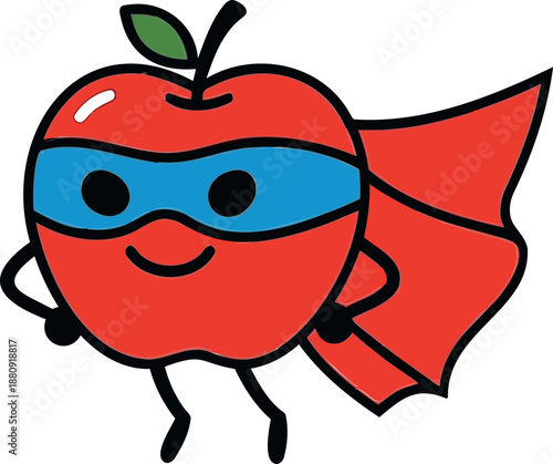 Superhero Apple Vector Cartoon Fruit with Mask & Cape