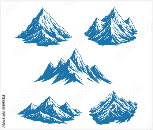Snowy mountain peaks in a stylized illustration style