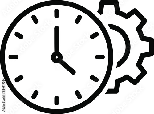 A clock and gear mechanism illustration showcasing time and industry in a simple, modern design concept