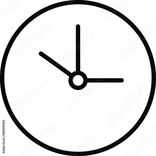 Simple black clock face illustration on a plain white background viewed from directly above showing hour minute and second hands