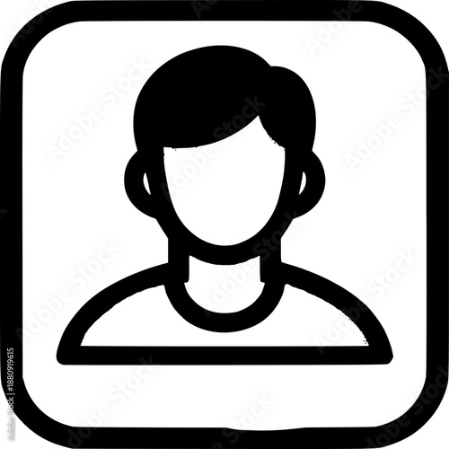 Silhouette profile icon: A minimalist illustration of a person’s silhouette, contained within a simple square frame, creating an aura of anonymity and representing universal human presence.