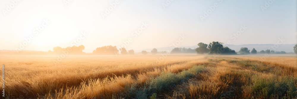 Fototapeta premium Field of tall grass with a sun in the sky