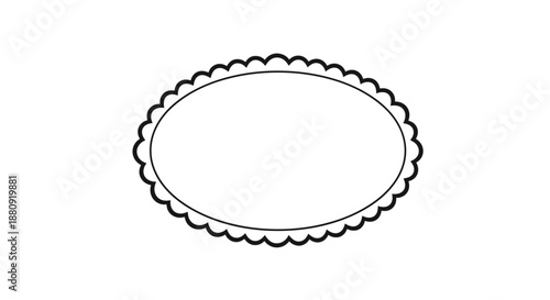 Simple black line scalloped oval frame provides a classic decorative border for labels, tags, and vintage style graphic design projects.