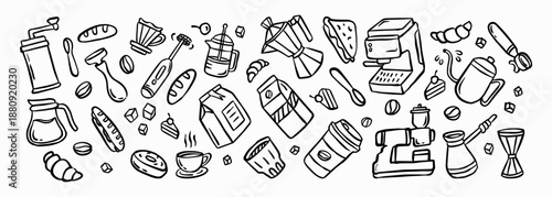 Set of Cafe Essentials Doodle Illustrations