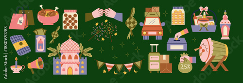 Set of Eid Al Fitr Essentials Illustrations