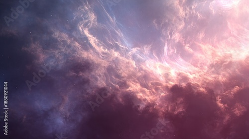 Celestial Dreamscape: Pink Nebula Clouds and Cosmic Radiance in the Heavens