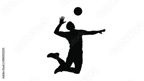 A dynamic volleyball player in mid air preparing to serve the ball silhouette