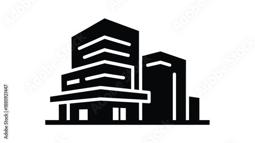 Black cityscape illustration with modern buildings and striking silhouette