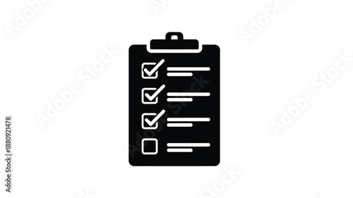 A clipboard with check marks and an empty box black silhouette