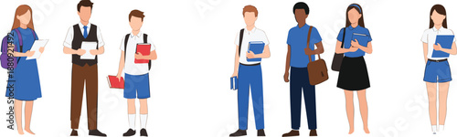 Students and Teachers Standing with Books and Backpacks Character Set for Education, School Life, Learning, Diversity, and Academic Illustration Design