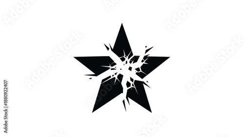 A fractured star shape presented as a striking black silhouette