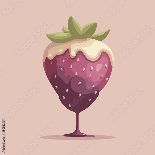 Chocolate dipped strawberry with creamy topping in soft pastel tones, sweet dessert illustration perfect for romance, valentine, and gourmet food designs