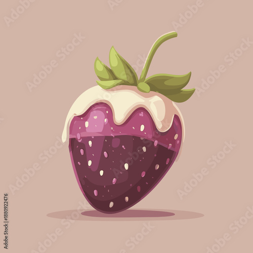 Chocolate dipped strawberry with white chocolate topping in pastel colors, cute dessert illustration for love, valentine, and sweet food themes