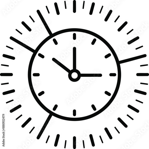 Simple black and white illustration of a clock face showing time passing from a straightforward front viewpoint