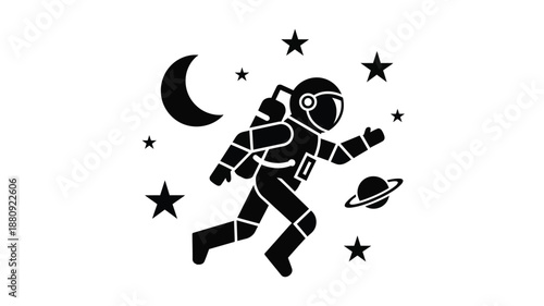 Astronaut floating in space with moon and stars a striking silhouette
