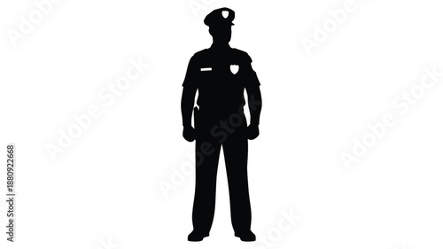 A stark black silhouette of a police officer in uniform silhouette