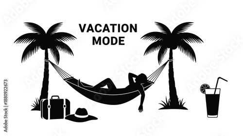 Relaxing in a hammock between palm trees a tropical vacation silhouette