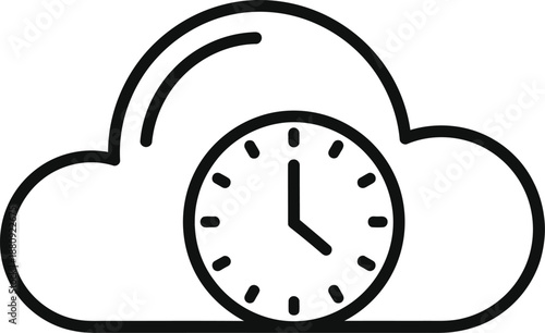 Simple cloud shape with clock face illustration, symbolizing time and weather forecast concept from a straightforward viewpoint