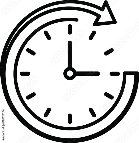 A clock with an arrow indicating time passing quickly, symbolizing urgency and time management in a simple illustration