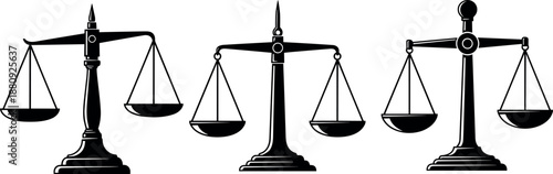 Black Scale of Justice Vector Icons Set Isolated on White Background for Legal System Law Firm Courtroom and Judgment Symbolism