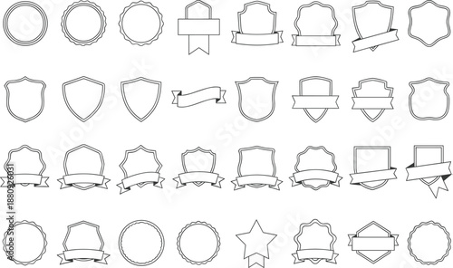 Collection of blank shields, badges, and labels for branding and design projects