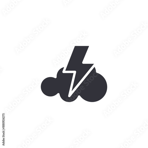 Flat weather icon featuring a cloud with lightning bolt symbol, representing thunderstorms, heavy rain, storm alert, and extreme weather conditions.
